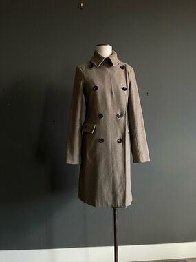 Club Monaco Wool Blend Coat Taupe Double Breasted Minimal Trench S Parisian Chic
